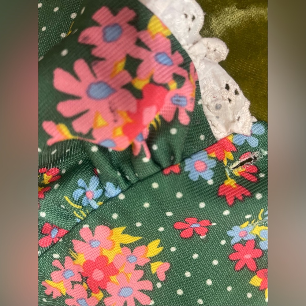 Vintage 1970s floral halter lace button flower green top boho chic - Picture 10 of 16